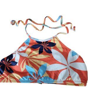 Hobie Swimsuit Halter Top High Neck Bikini Top Tropical Flower Hawaiian Print 14